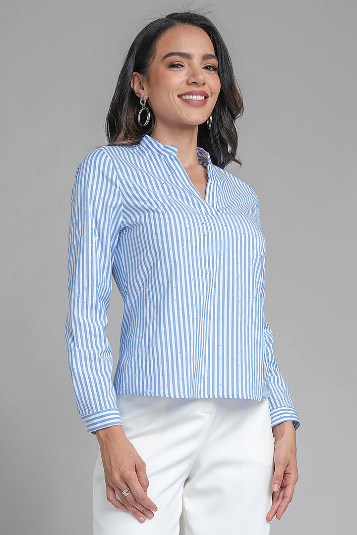 Blusa De Rayas Con Cuello V