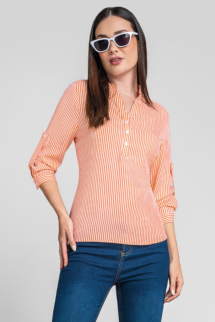 Blusa De Manga Larga Con Estampado De Rayas