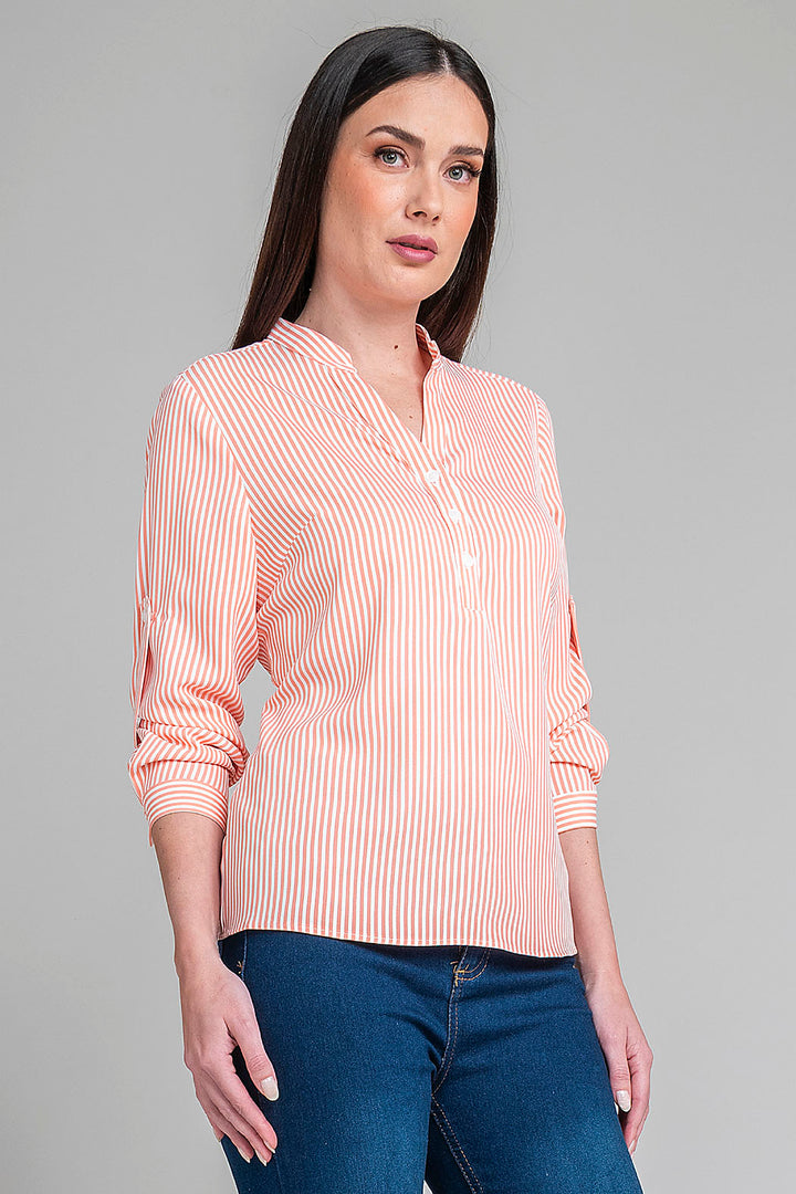 Blusa De Manga Larga Con Estampado De Rayas