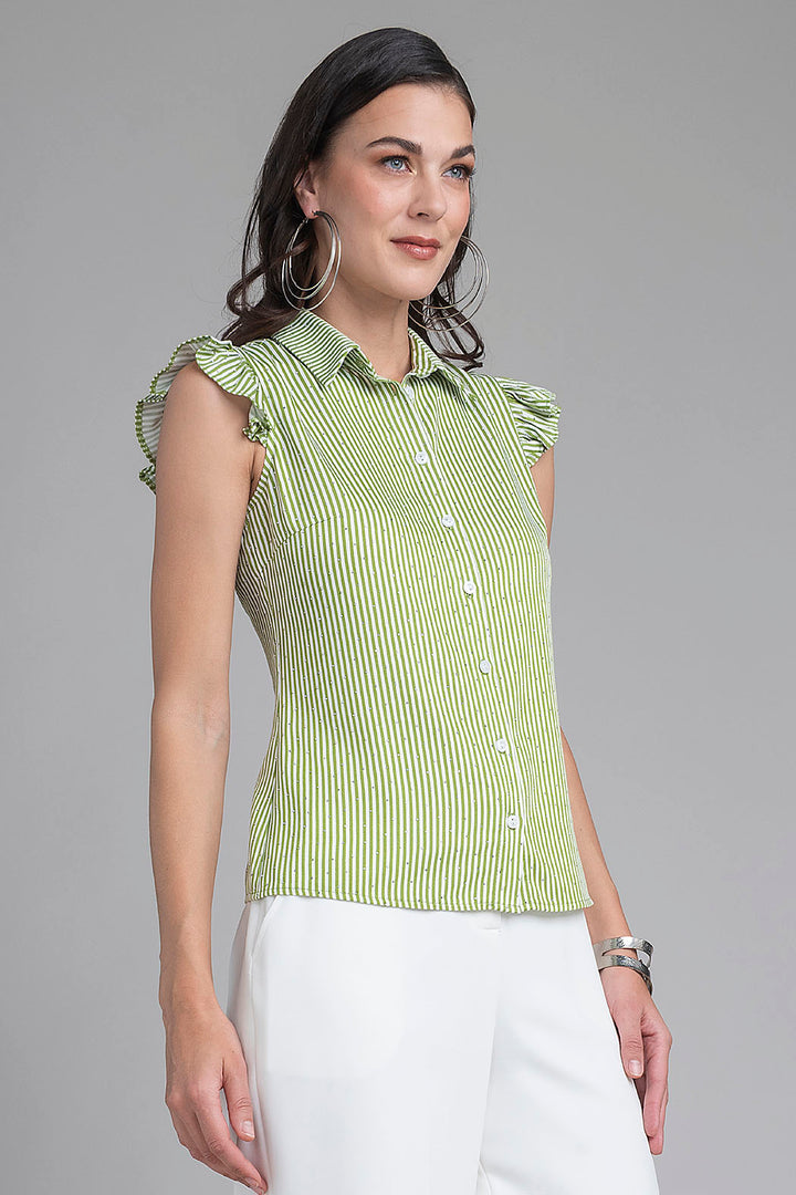 Blusa De Rayas Con Olanes En Mangas