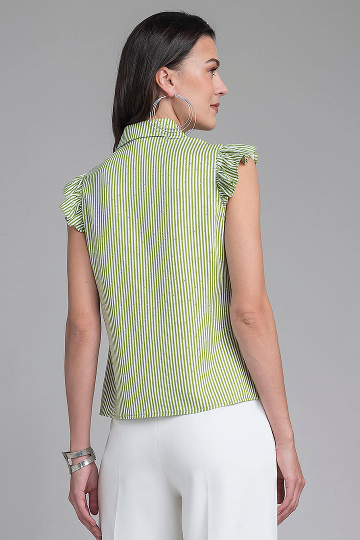 Blusa De Rayas Con Olanes En Mangas
