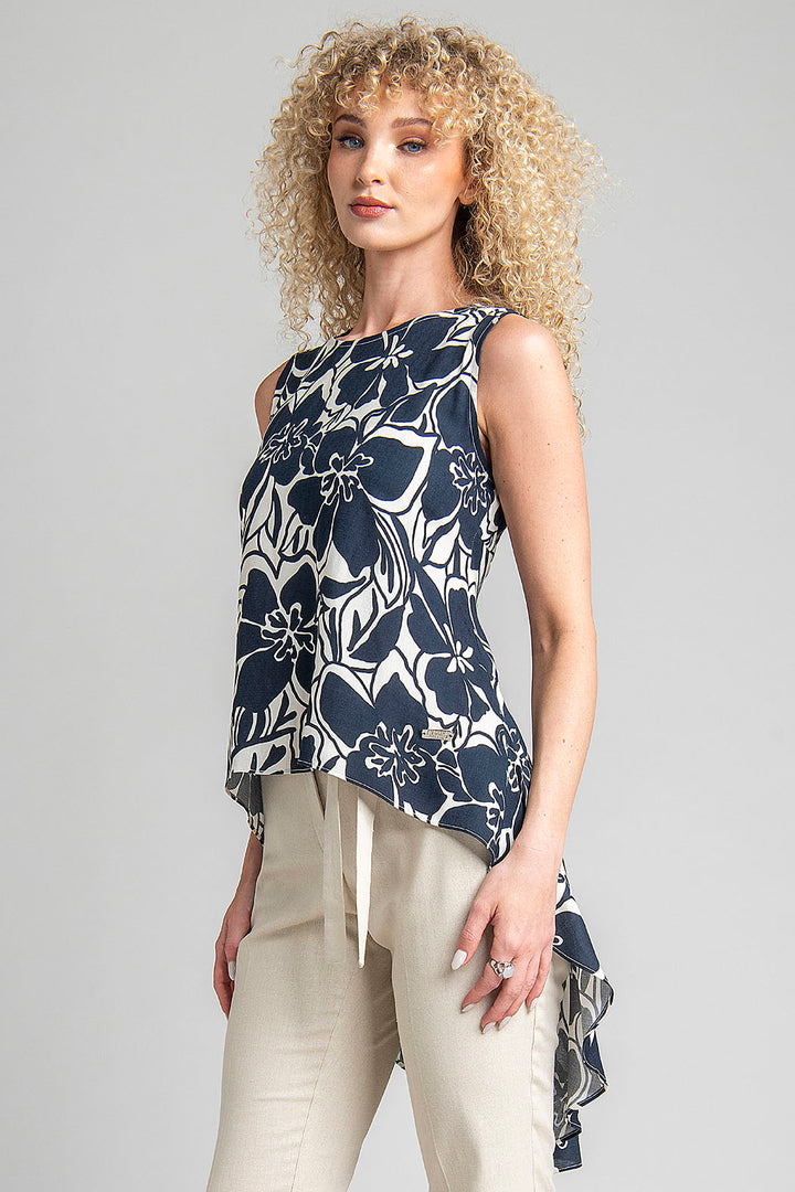 Blusa Asimetrica Sin Mangas Con Estampado Floral