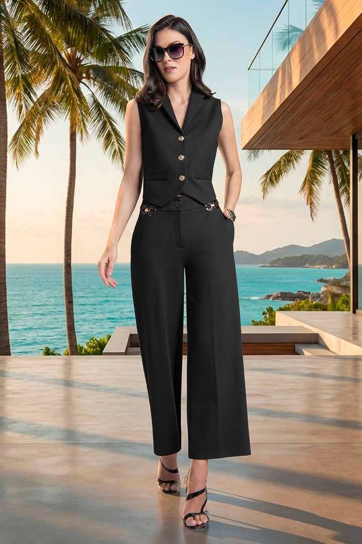Conjunto De Pantalon Y Chaleco Con Botones Dorados
