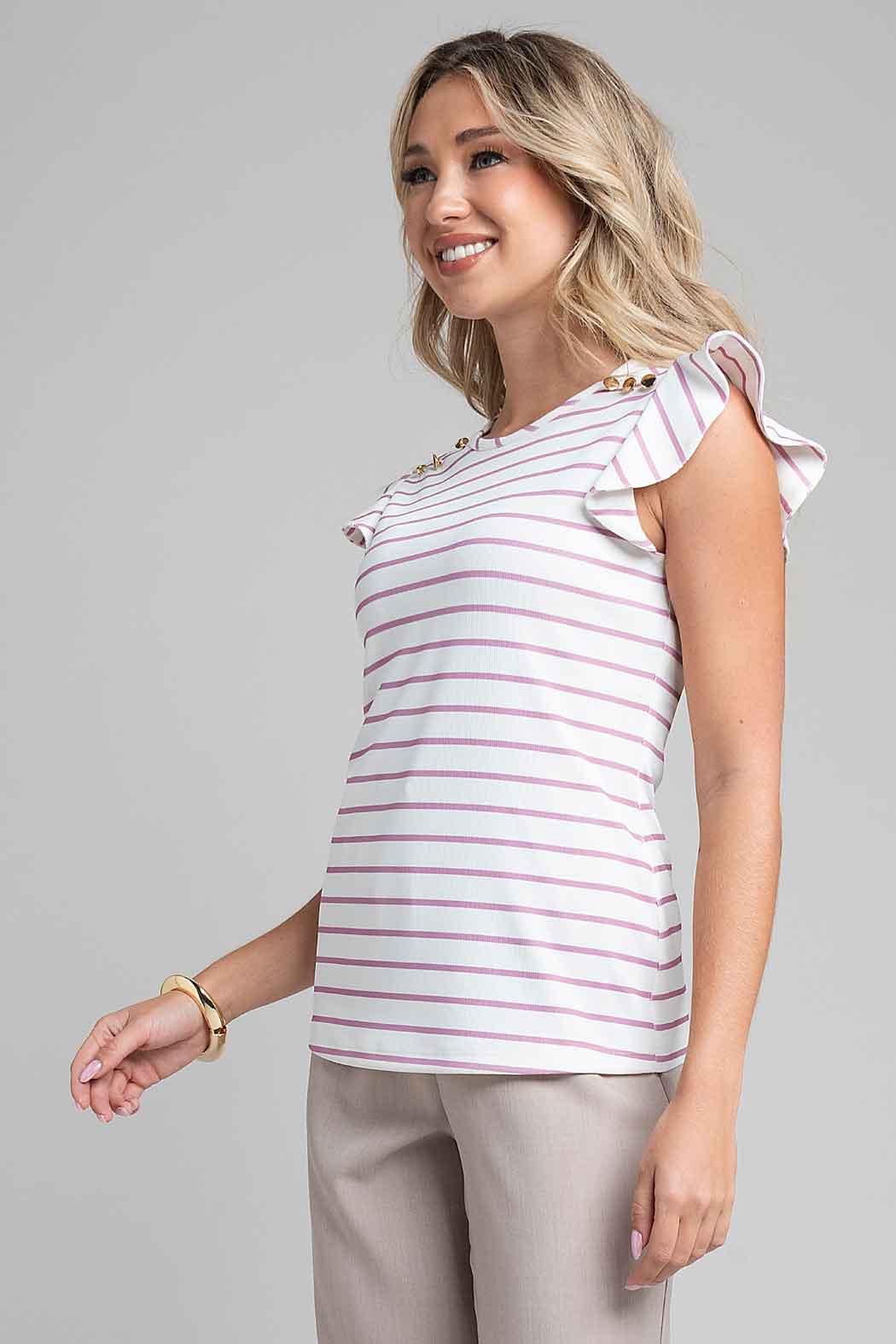 Blusa De Rayas Con Cuello Redondo