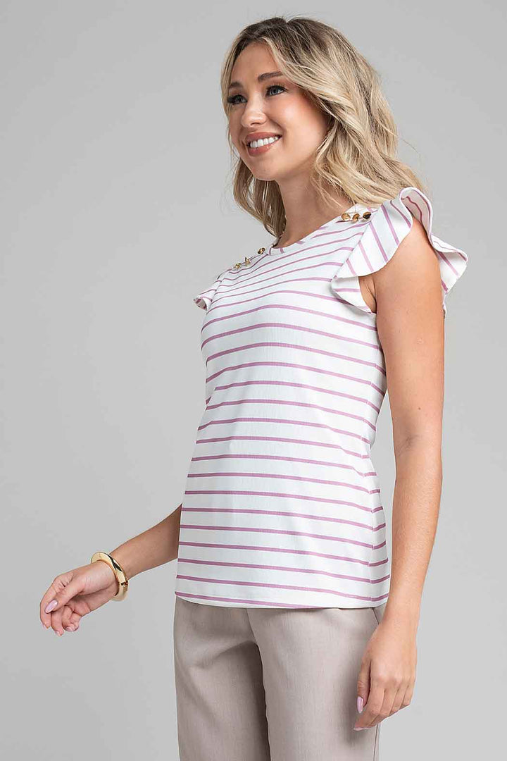 Blusa De Rayas Con Cuello Redondo