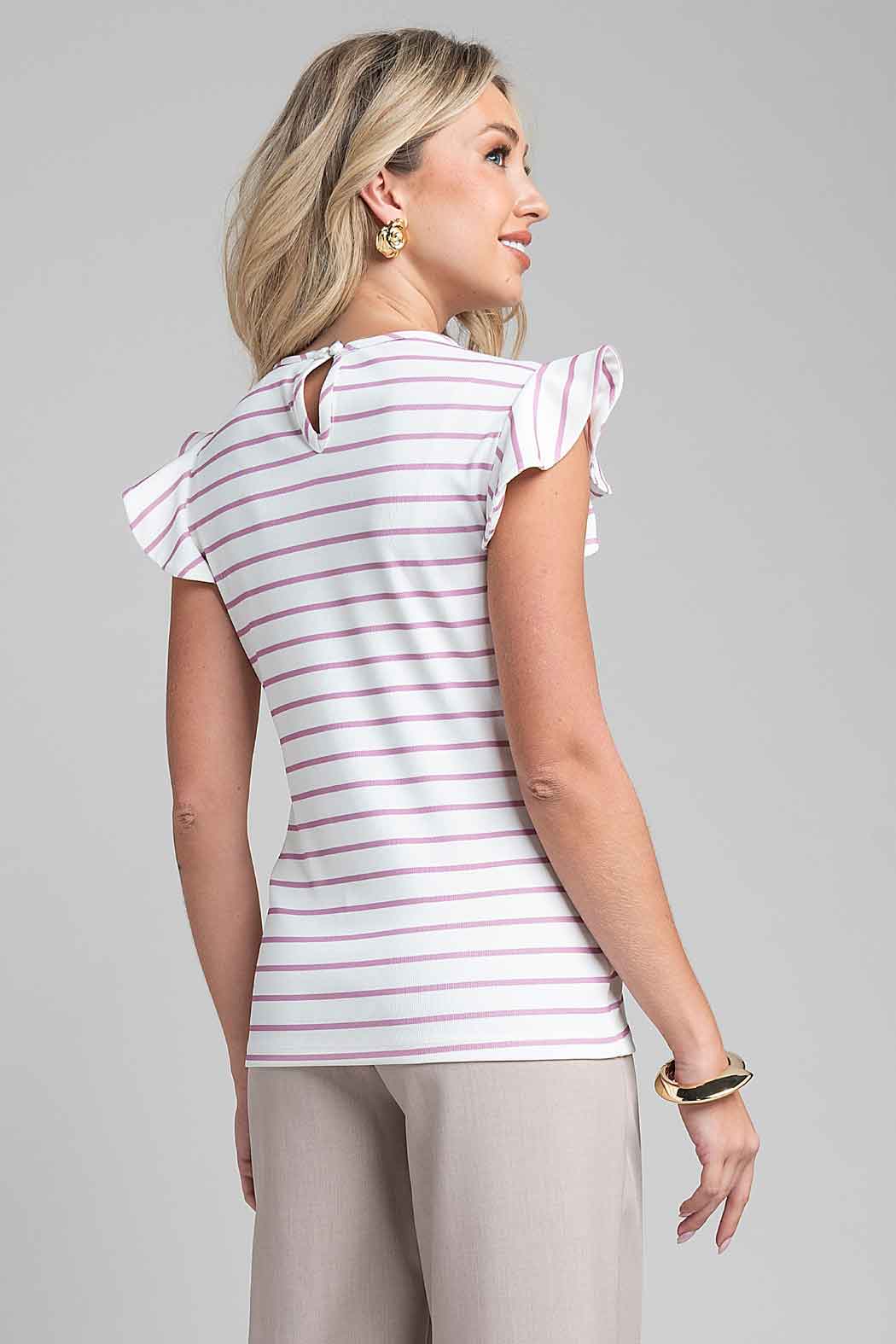 Blusa De Rayas Con Cuello Redondo