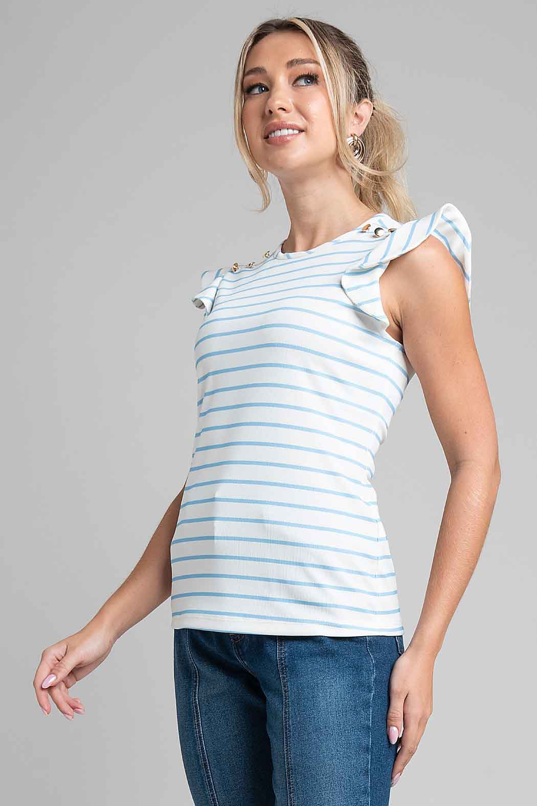 Blusa De Rayas Con Cuello Redondo