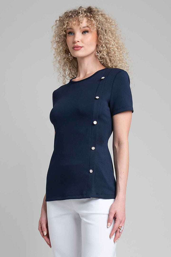 Blusa De Manga Corta Con Bonotes Laterales
