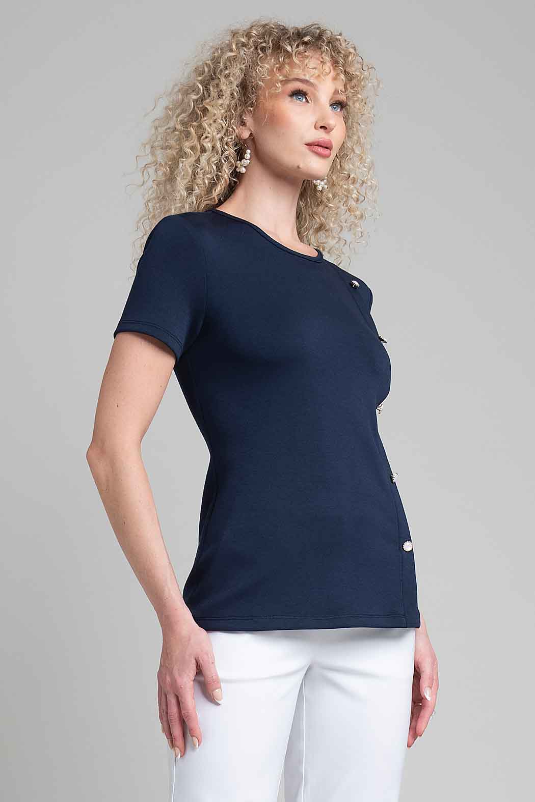 Blusa De Manga Corta Con Bonotes Laterales