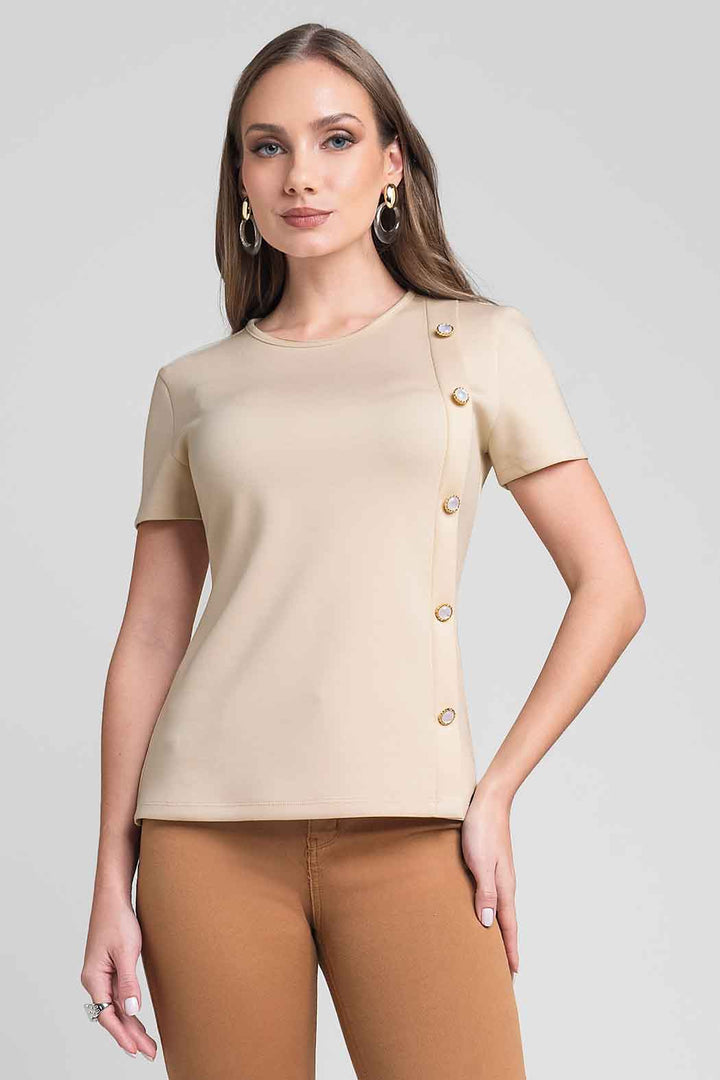 Blusa De Manga Corta Con Bonotes Laterales