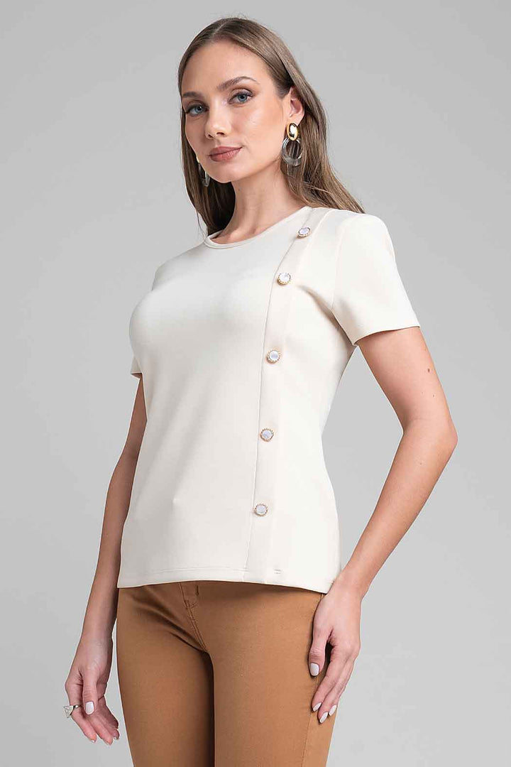 Blusa De Manga Corta Con Bonotes Laterales