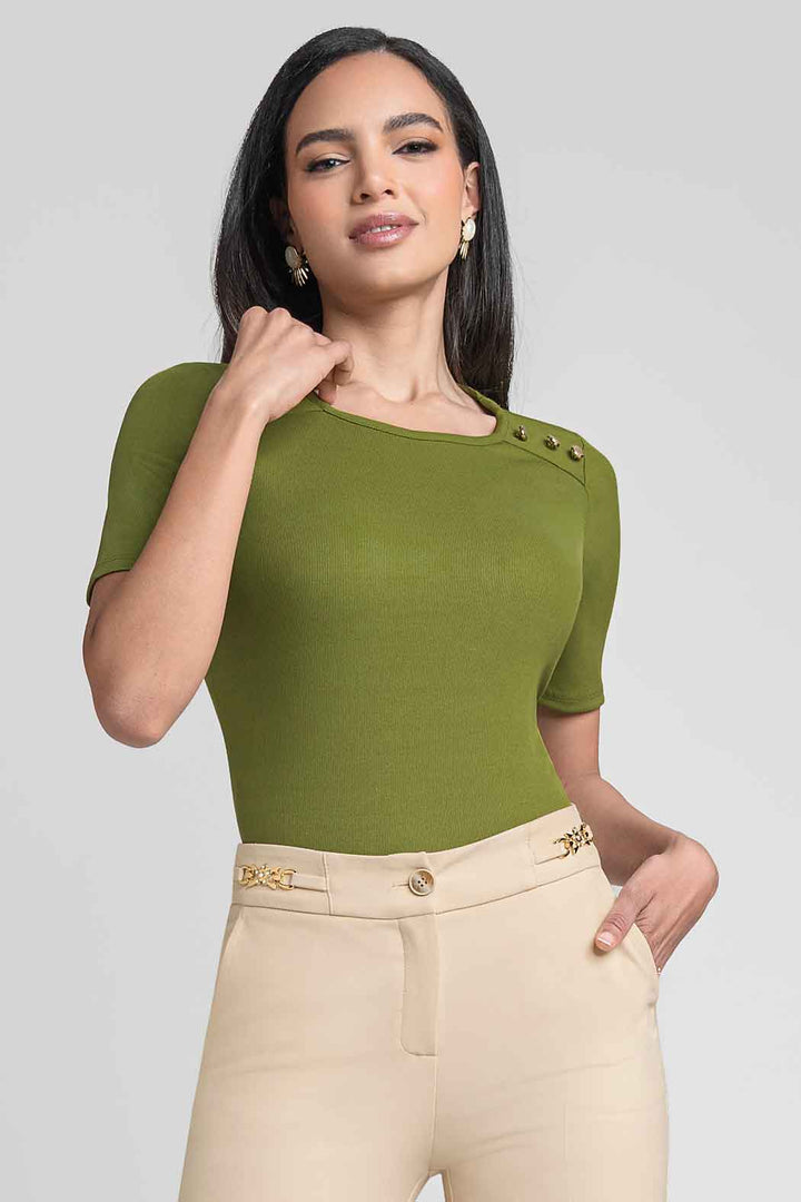 Blusa Con Botones En Hombro