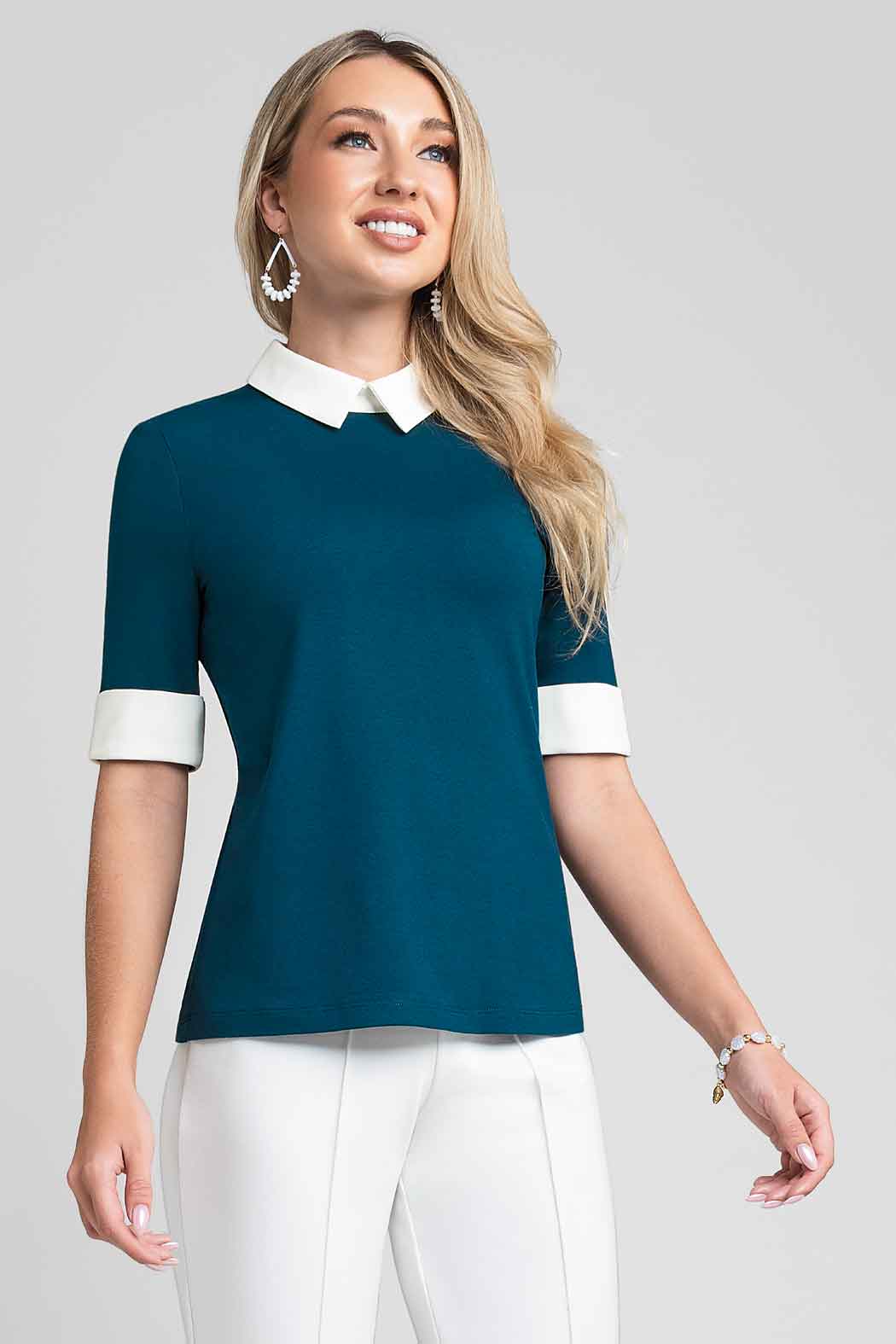 Blusa Con Cuello Camisero Y Manga Corta