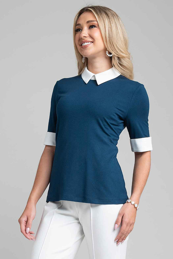 Blusa Con Cuello Camisero Y Manga Corta