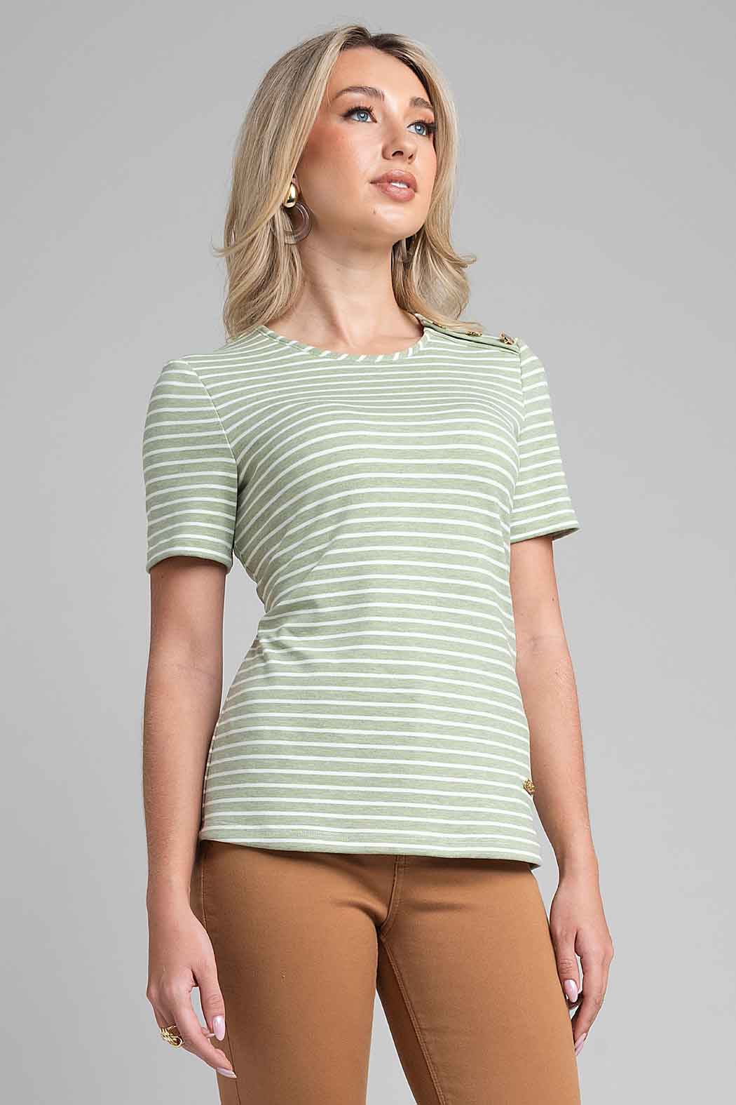 Blusa Estampado De Rayas Y Botones En Hombro