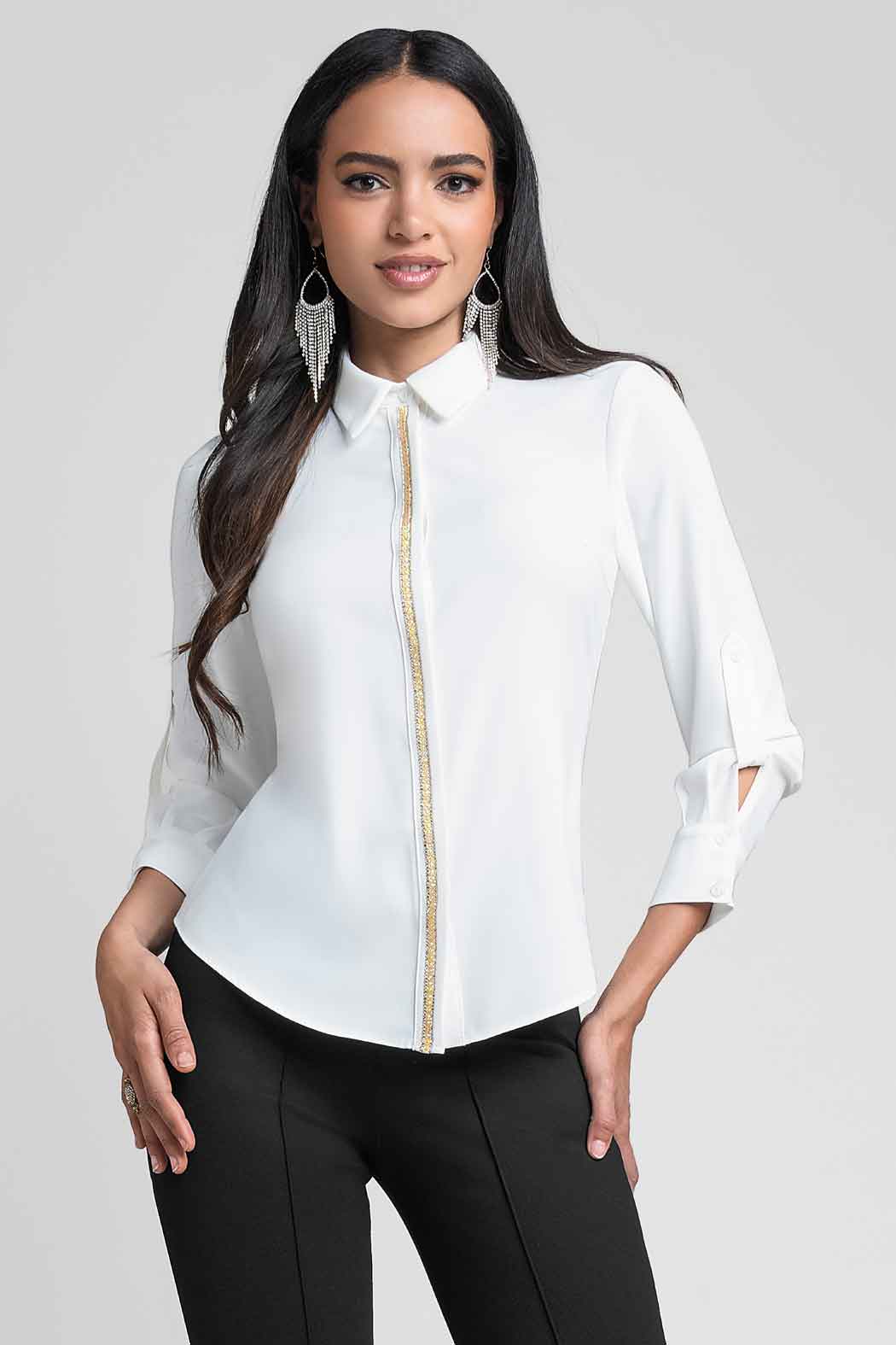 Blusa Camisera Con Botones Ocultos