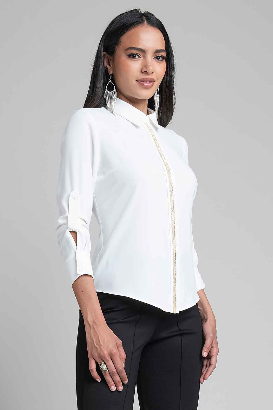 Blusa Camisera Con Botones Ocultos