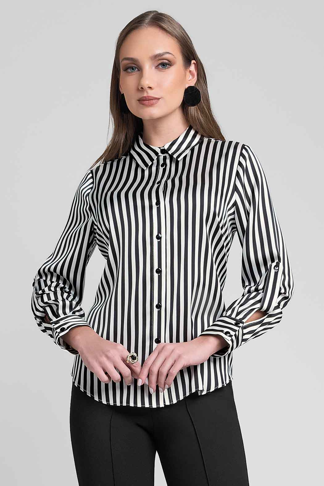 Blusa Camisera Con Estampado De Rayas