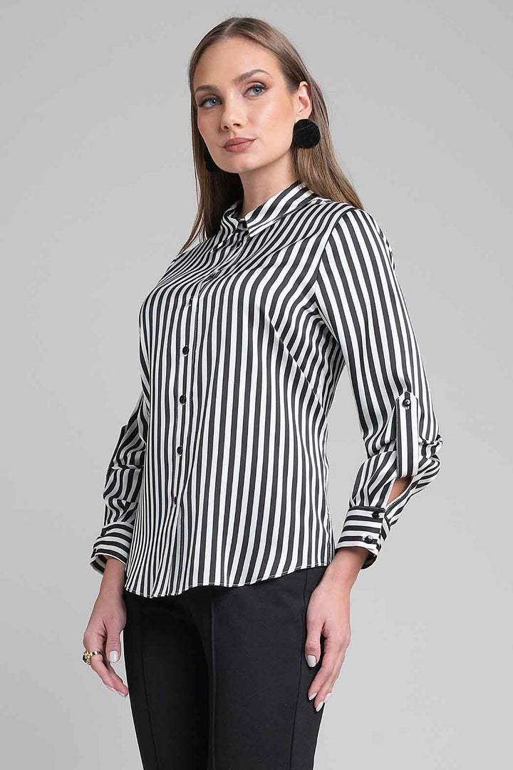 Blusa Camisera Con Estampado De Rayas