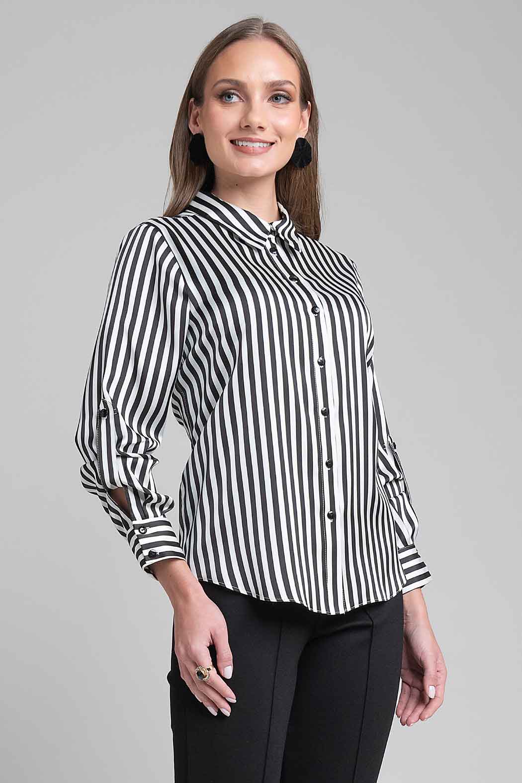 Blusa Camisera Con Estampado De Rayas