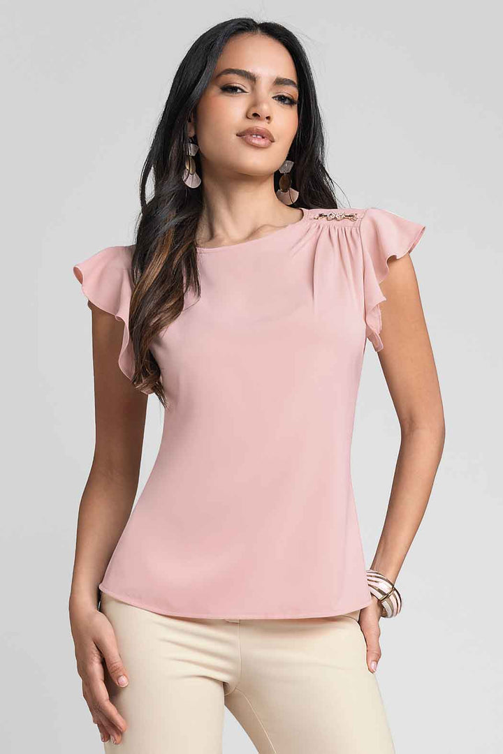 Blusa Lisa Con Plisado En Hombro