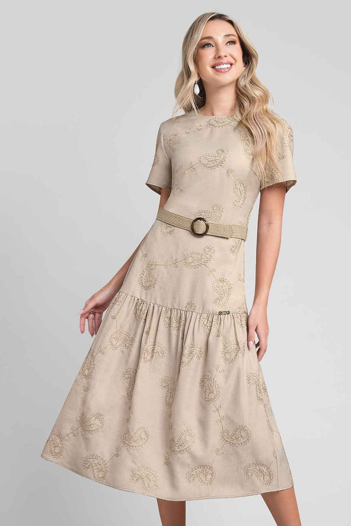 Vestido Estampado Con Cinturon