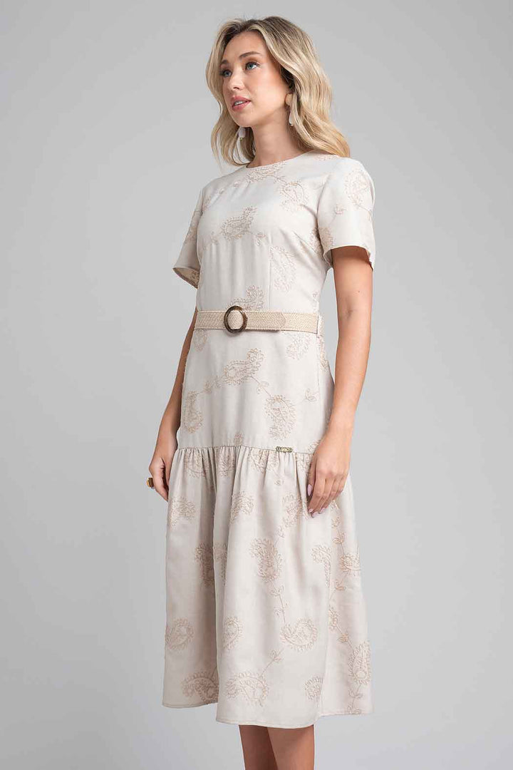 Vestido Estampado Con Cinturon