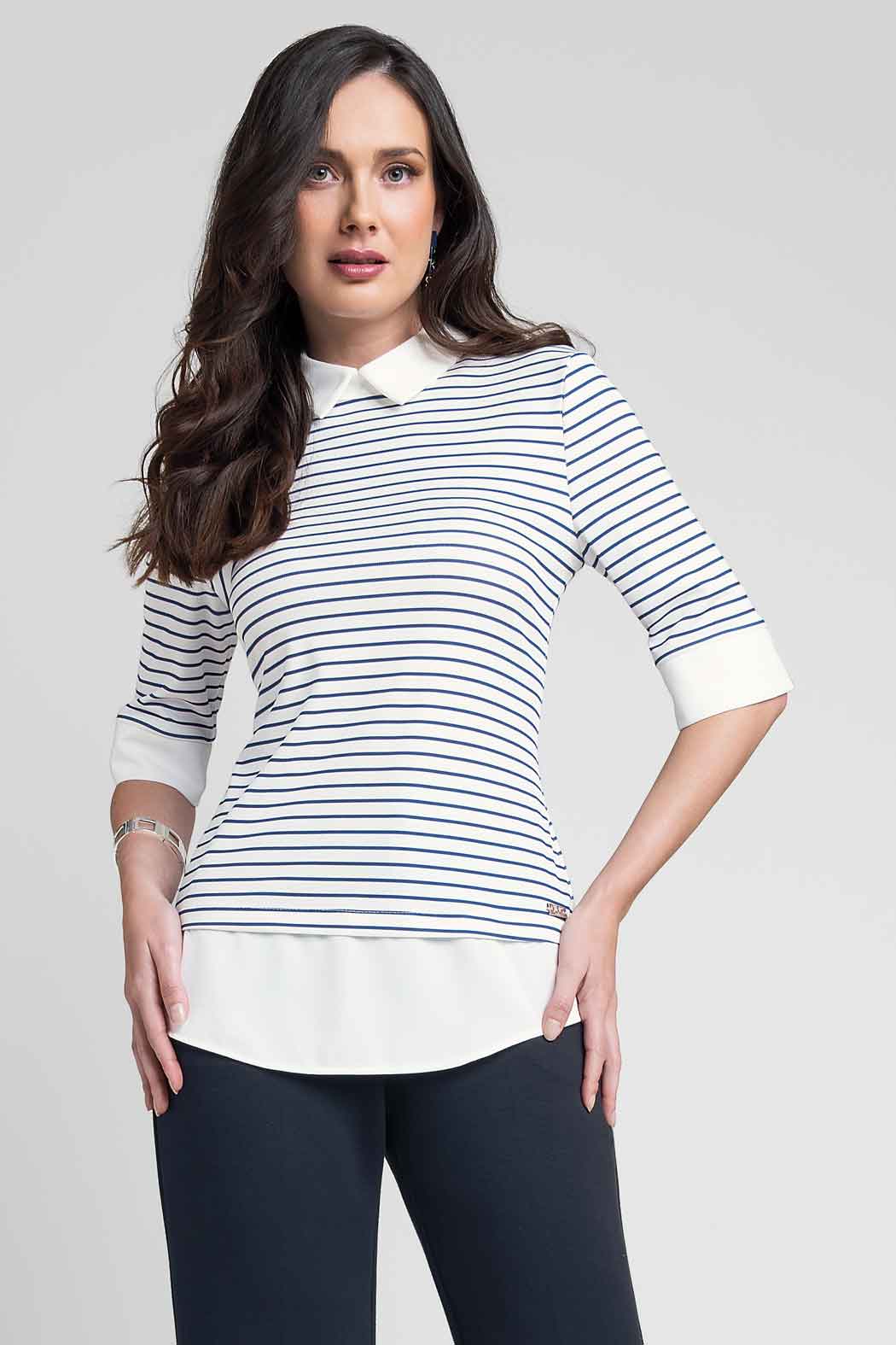Blusa Con Cuello Camisero Y Estampado De Rayas