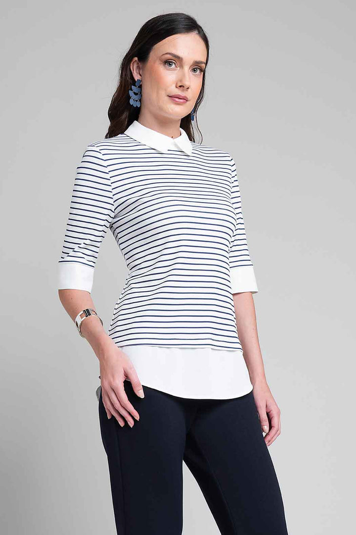 Blusa Con Cuello Camisero Y Estampado De Rayas