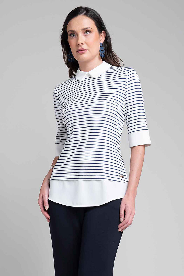 Blusa Con Cuello Camisero Y Estampado De Rayas