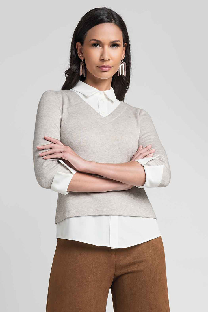 Blusa Con Cuello Camisero Y Manga 3/4