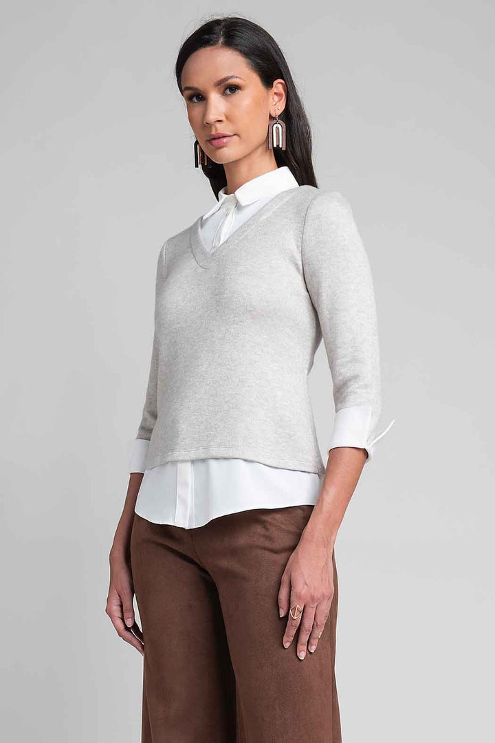 Blusa Con Cuello Camisero Y Manga 3/4