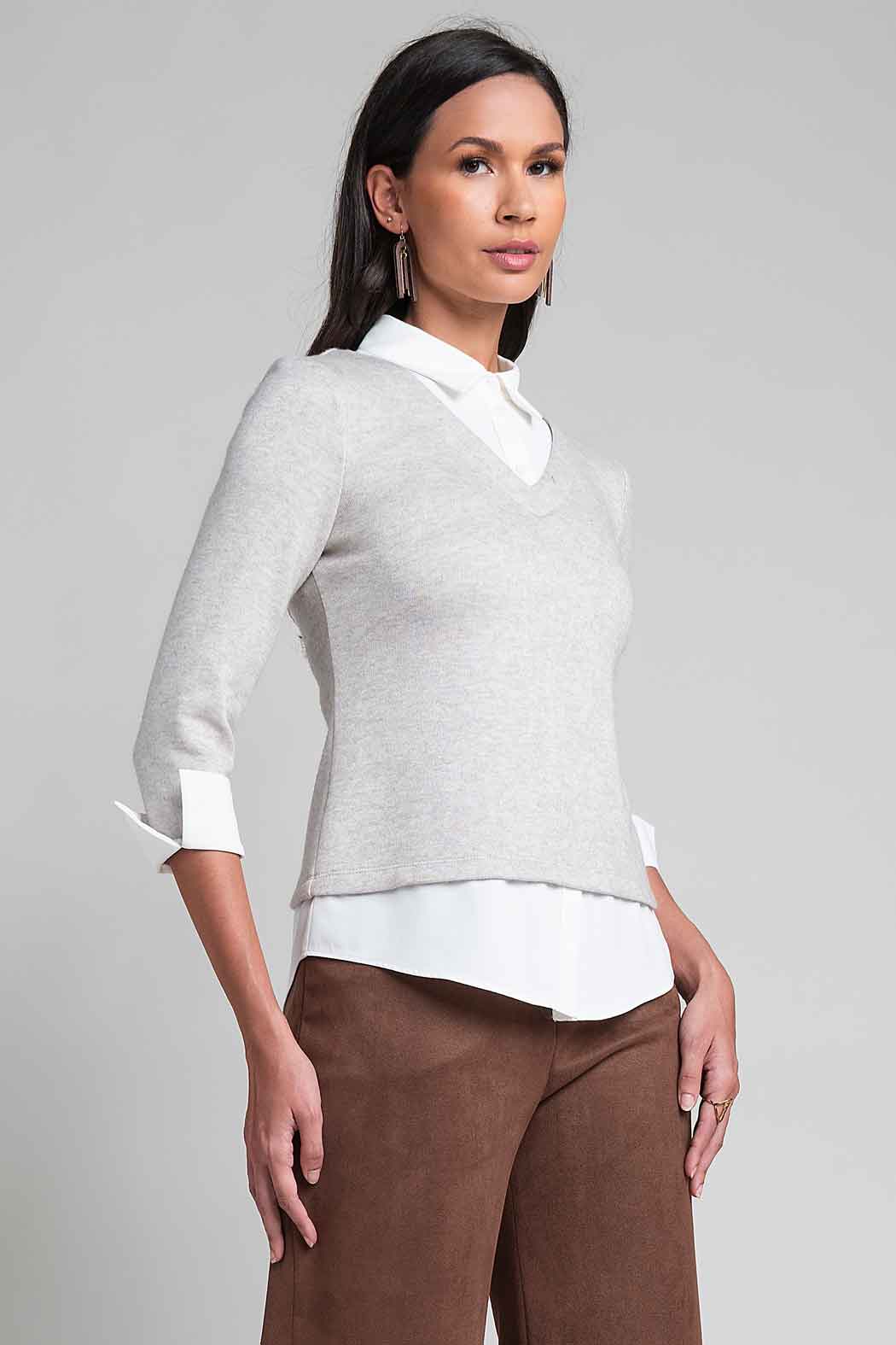 Blusa Con Cuello Camisero Y Manga 3/4