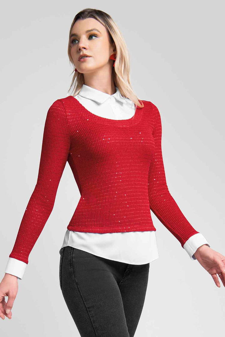Blusa Con Manga Larga Y Cuello Camisero