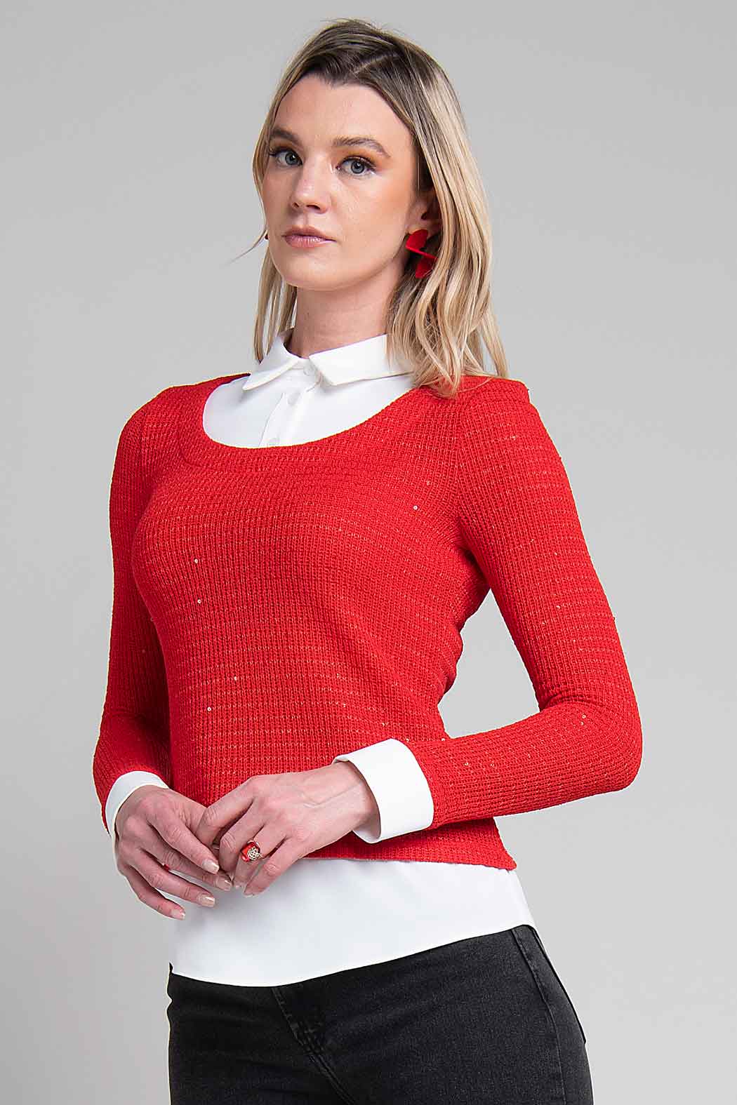 Blusa Con Manga Larga Y Cuello Camisero
