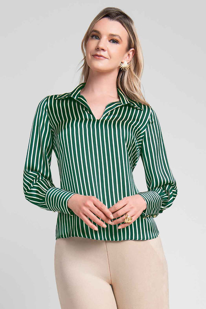 Blusa De Satin Con Estampado De Rayas