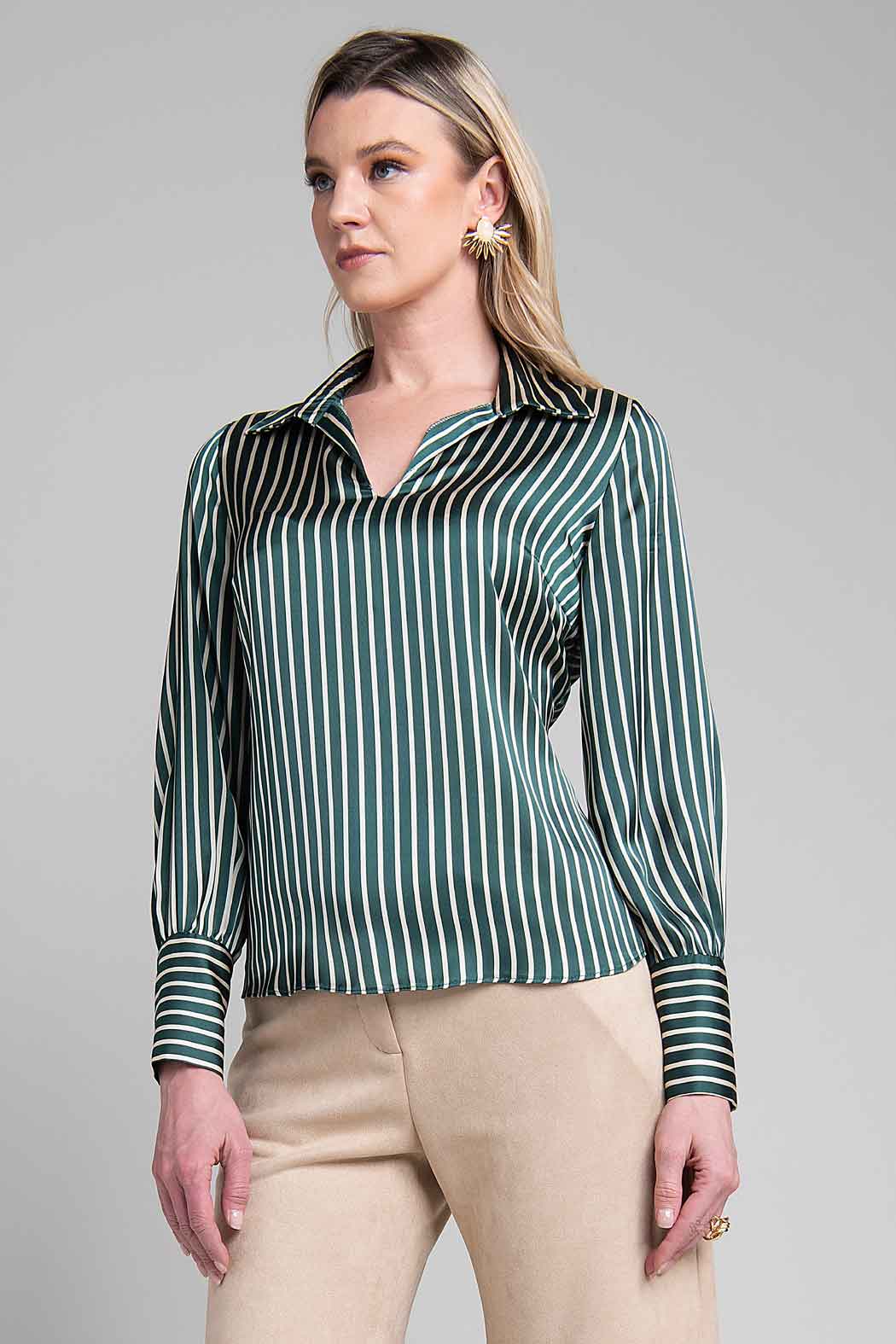 Blusa De Satin Con Estampado De Rayas