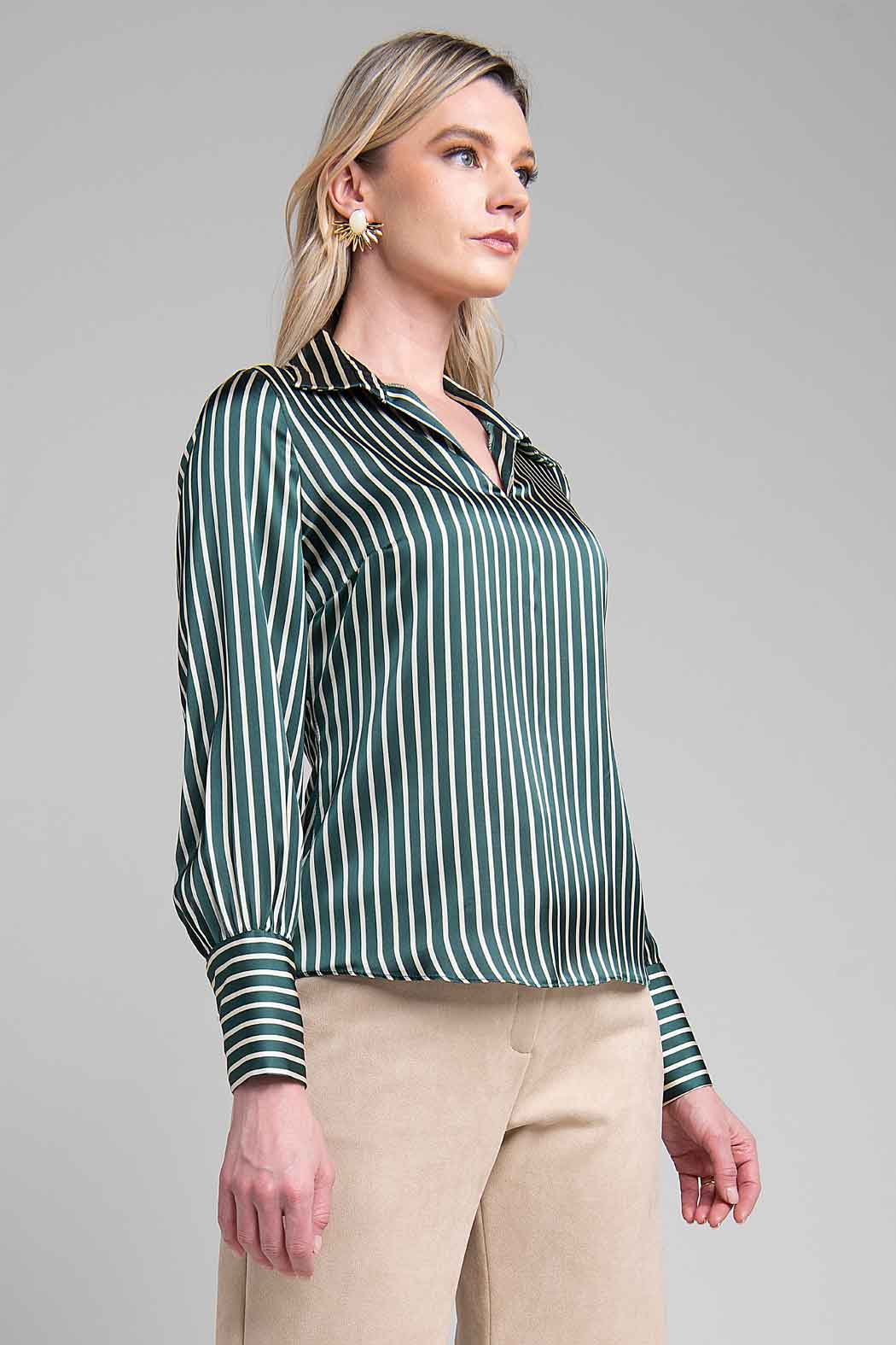 Blusa De Satin Con Estampado De Rayas