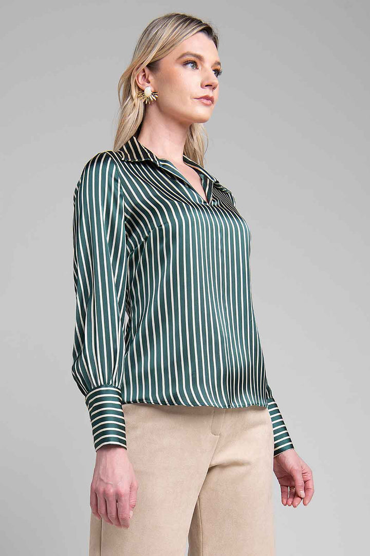 Blusa De Satin Con Estampado De Rayas