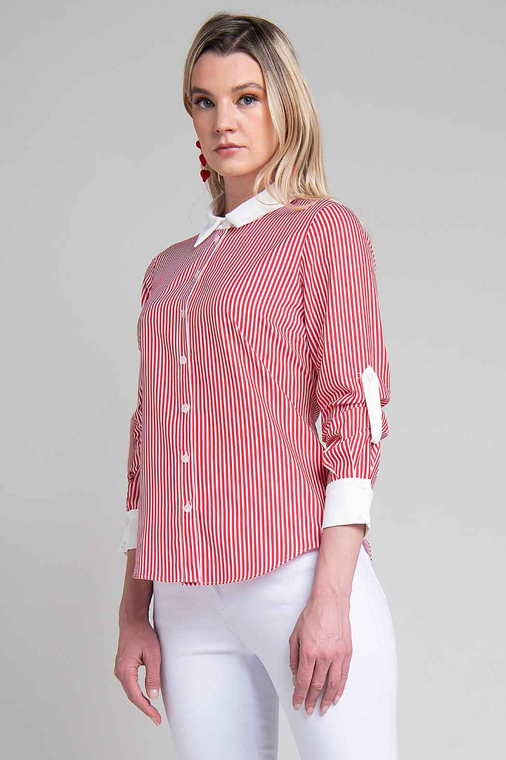 Blusa Camisera De Rayas Y Elevador En Manga
