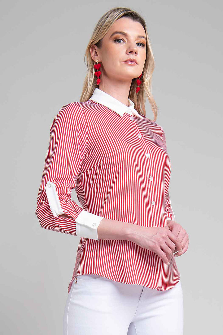 Blusa Camisera De Rayas Y Elevador En Manga