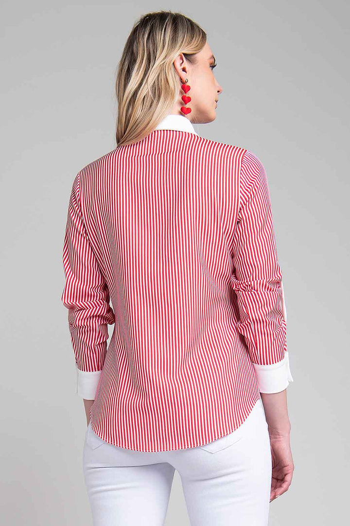 Blusa Camisera De Rayas Y Elevador En Manga