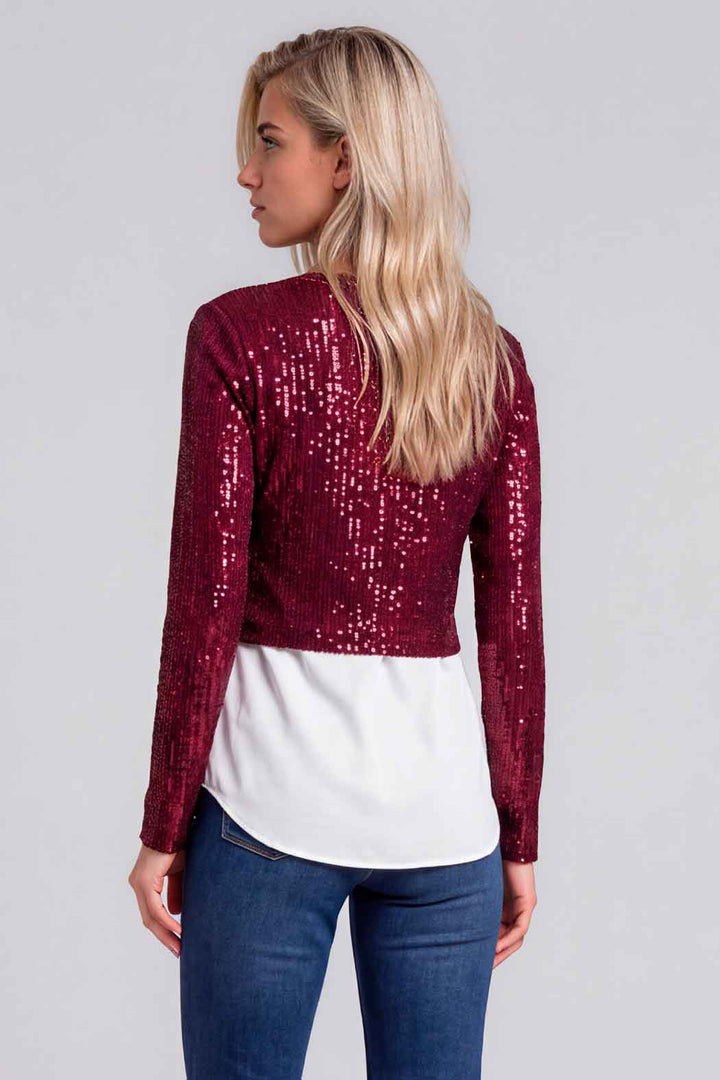 Blusa Con Lentejuelas Y Cuello Camisero
