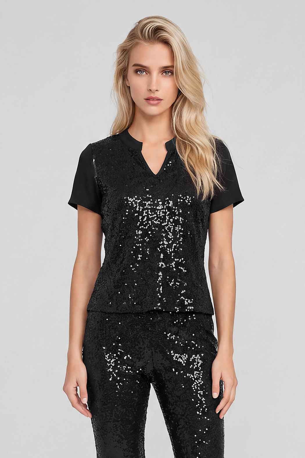 Blusa Con Manga Corta Y Lentejuelas