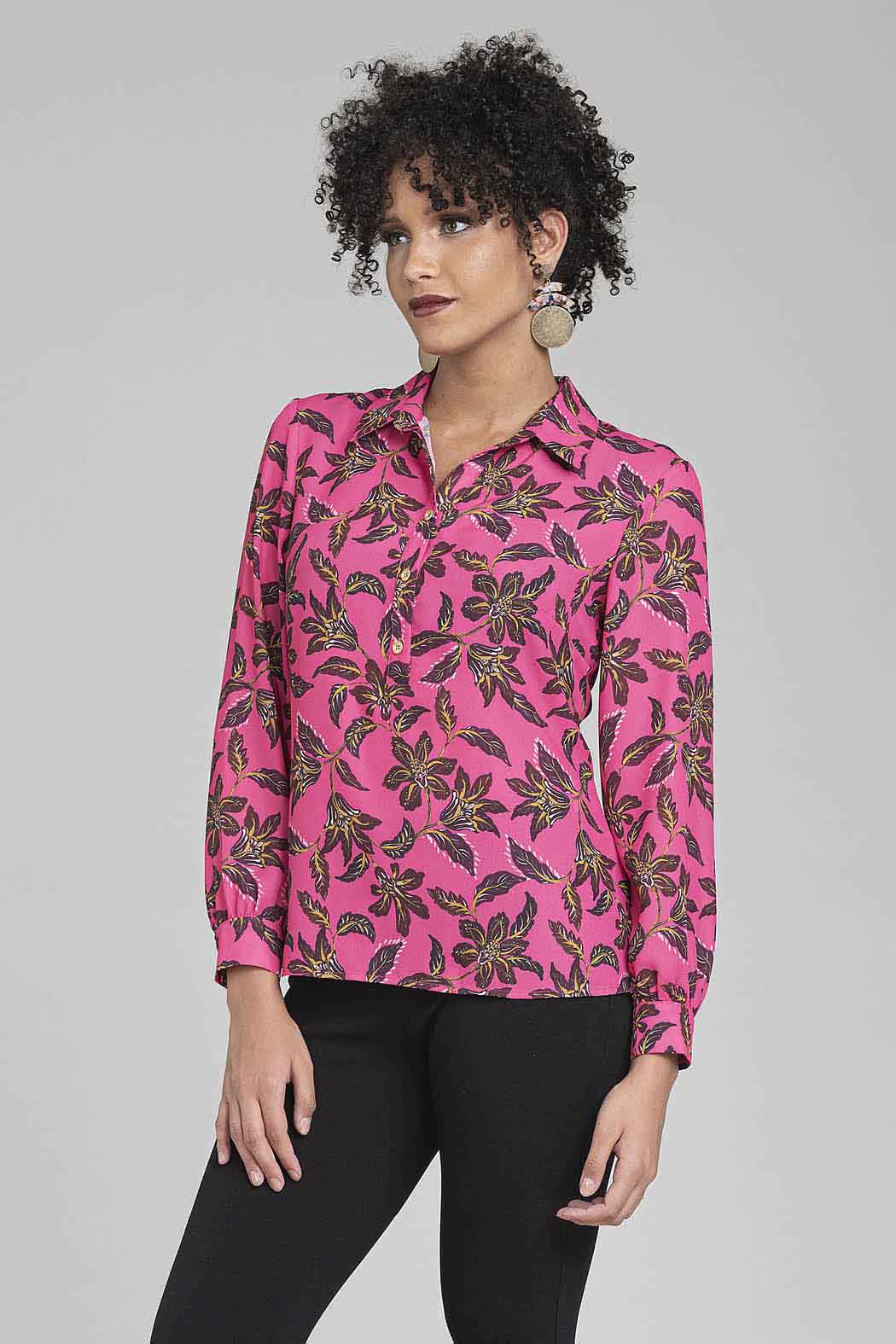 Blusa Camisera Con Estampado De Flores