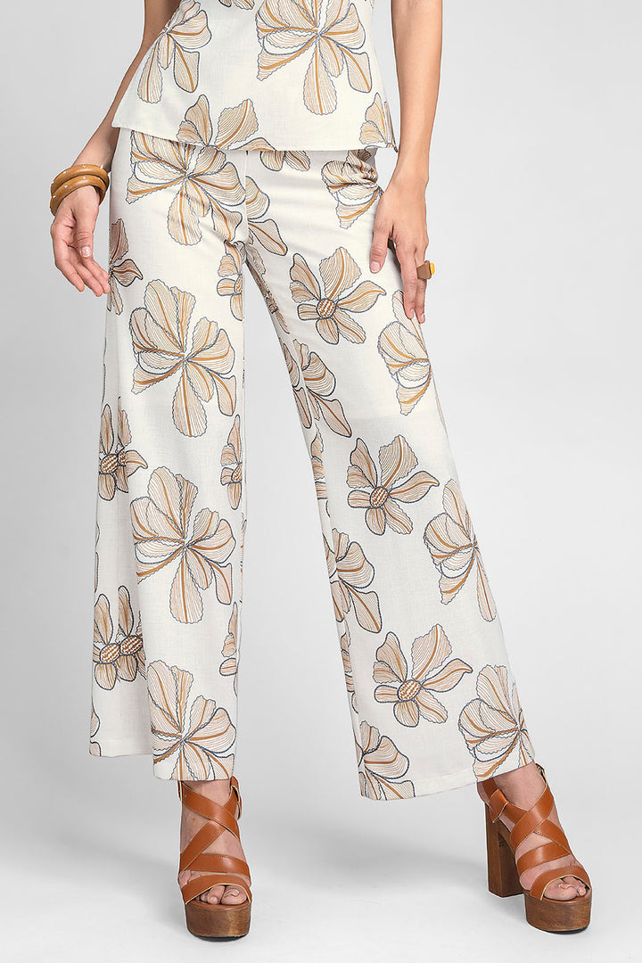 Pantalon Corte Recto Con Estampado De Flores