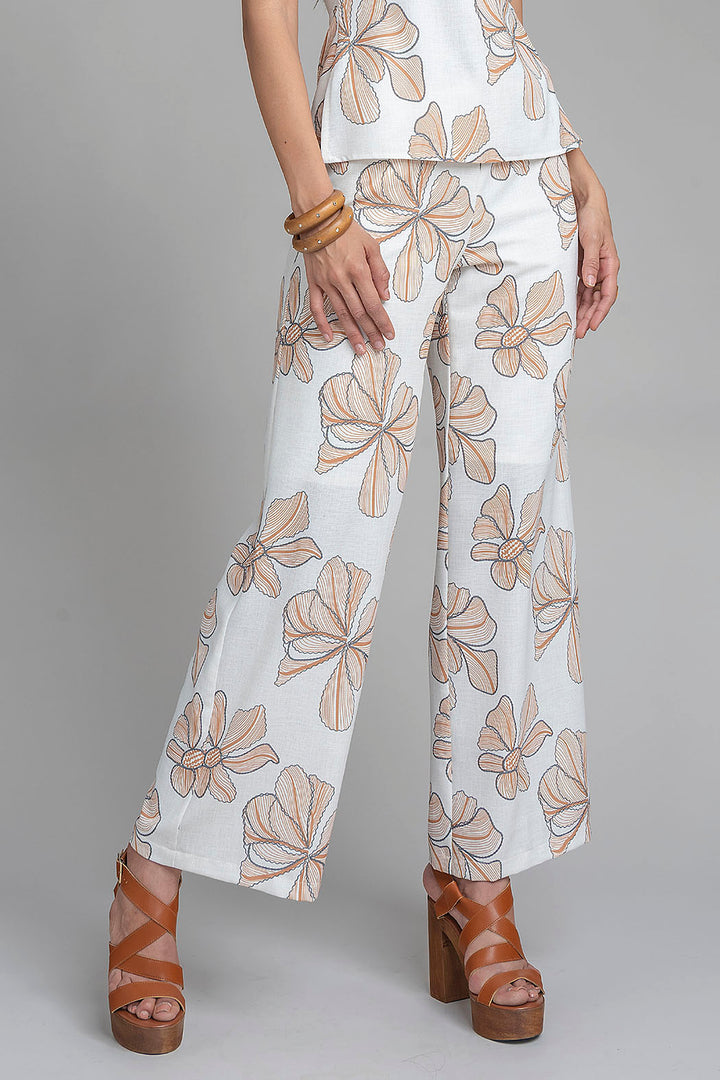 Pantalon Corte Recto Con Estampado De Flores