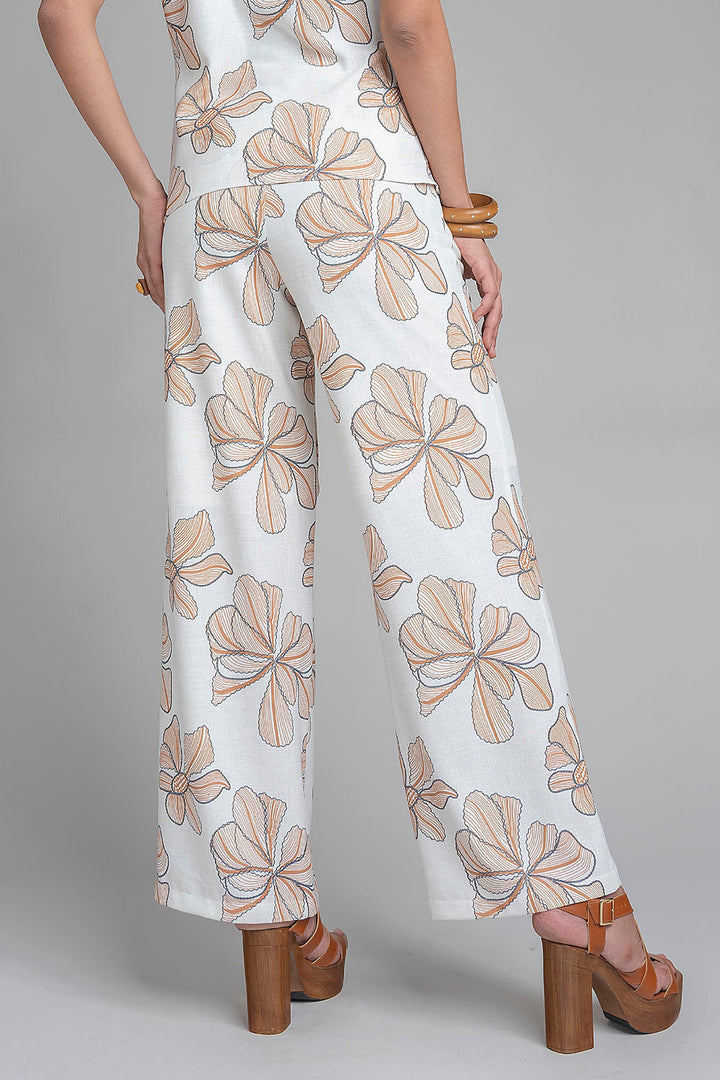 Pantalon Corte Recto Con Estampado De Flores