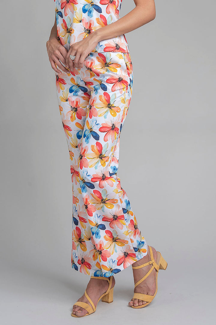 Pantalon Corte Recto Con Estampado De Flores