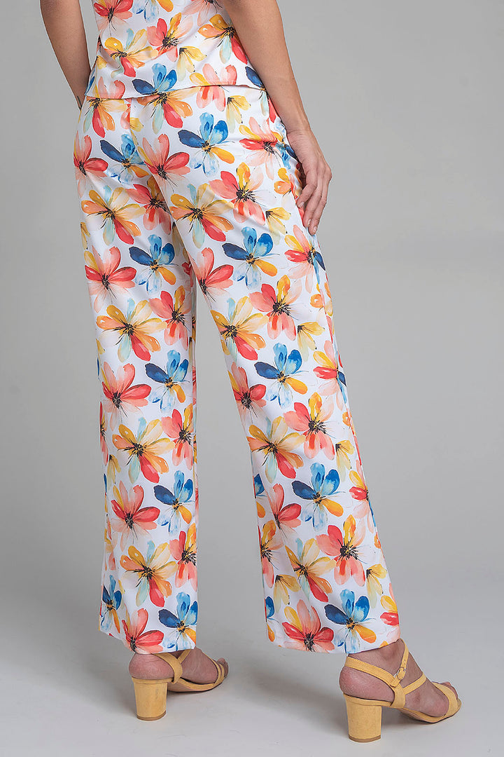 Pantalon Corte Recto Con Estampado De Flores